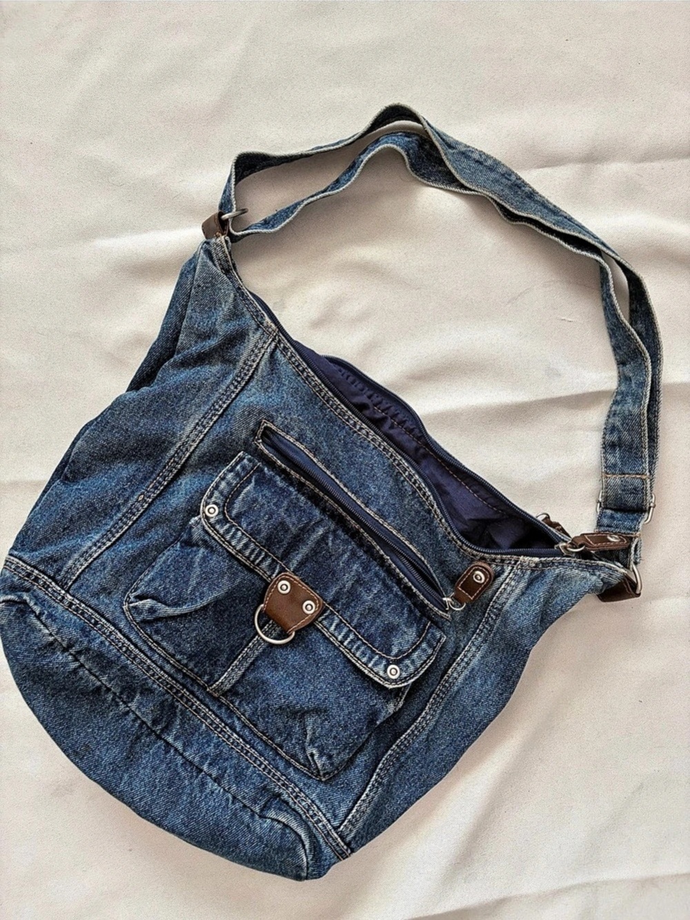 Vintage Denim Shoulder Bag in Blue
